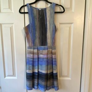 Black Halo Blue and Black Scuba Fabric Striped Mini Dress